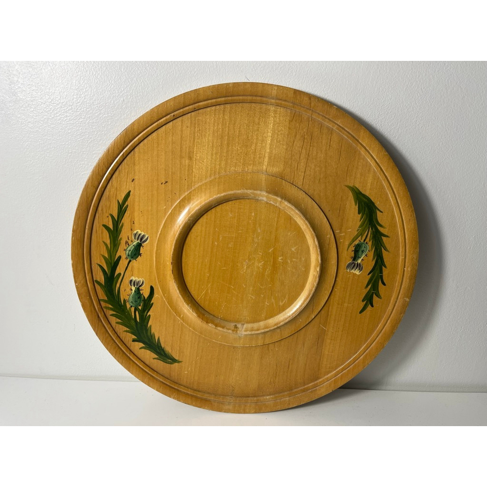 Vintage Wooden Hand Painted Thistle Design Serving Tray Plate Beauty in Wood